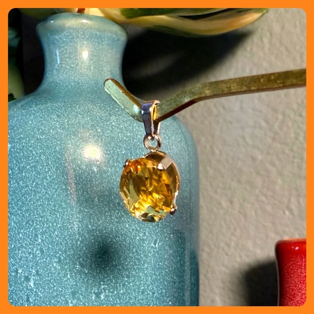 Stunning Citrine Dainty Pendant Yellow Feminine Romantic 1/4